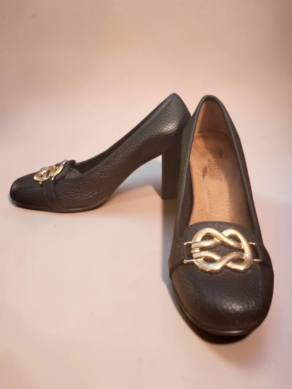 Aerosoles Enrollment Black Leather Block Heel Pumps EUC 6.5